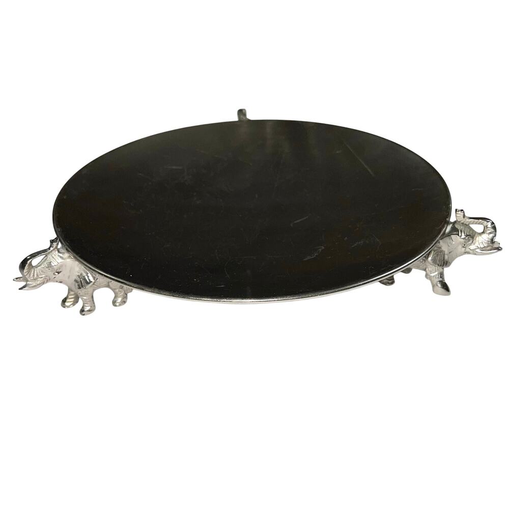 Zodax Elephant Tray Decorative Stand Silver Tone Round Coffee Table Center Piece